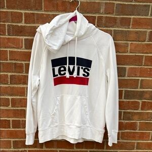 EUC Sz M Levi's White Hoodie with Red and Blue Logo